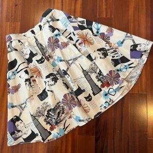 Moixa London Graphic Print Skirt Marilyn Audrey A-Line Knee Length Pleat Medium